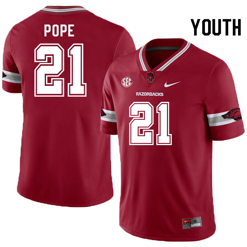 Youth #21 JuJu Pope Arkansas Razorbacks College Football Jerseys Stitched-Alternate Cardinal